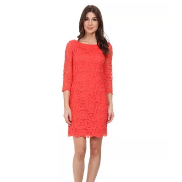 Vince Camuto Dresses & Skirts - Coral Sheath Lace Cocktail Mini Vince Camuto Dress Sz 10